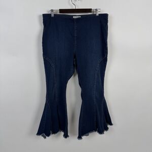 We The Free Curvy Last Dance Pull On Jeans 35 Mid  Rise Flare Raw Hem Blue Boho